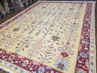 Vintage Indian Soumak Area Rug 9x12, Wool Hand-Woven Yellow Red Large Boho Carpet, Indian Bohemian Style Rug, 9 x 12 Rug - Jewel Rugs