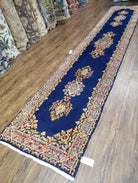 Semi Anique Dark Blue Persian Kerman Runner, 2'7" x 13'5" - Jewel Rugs