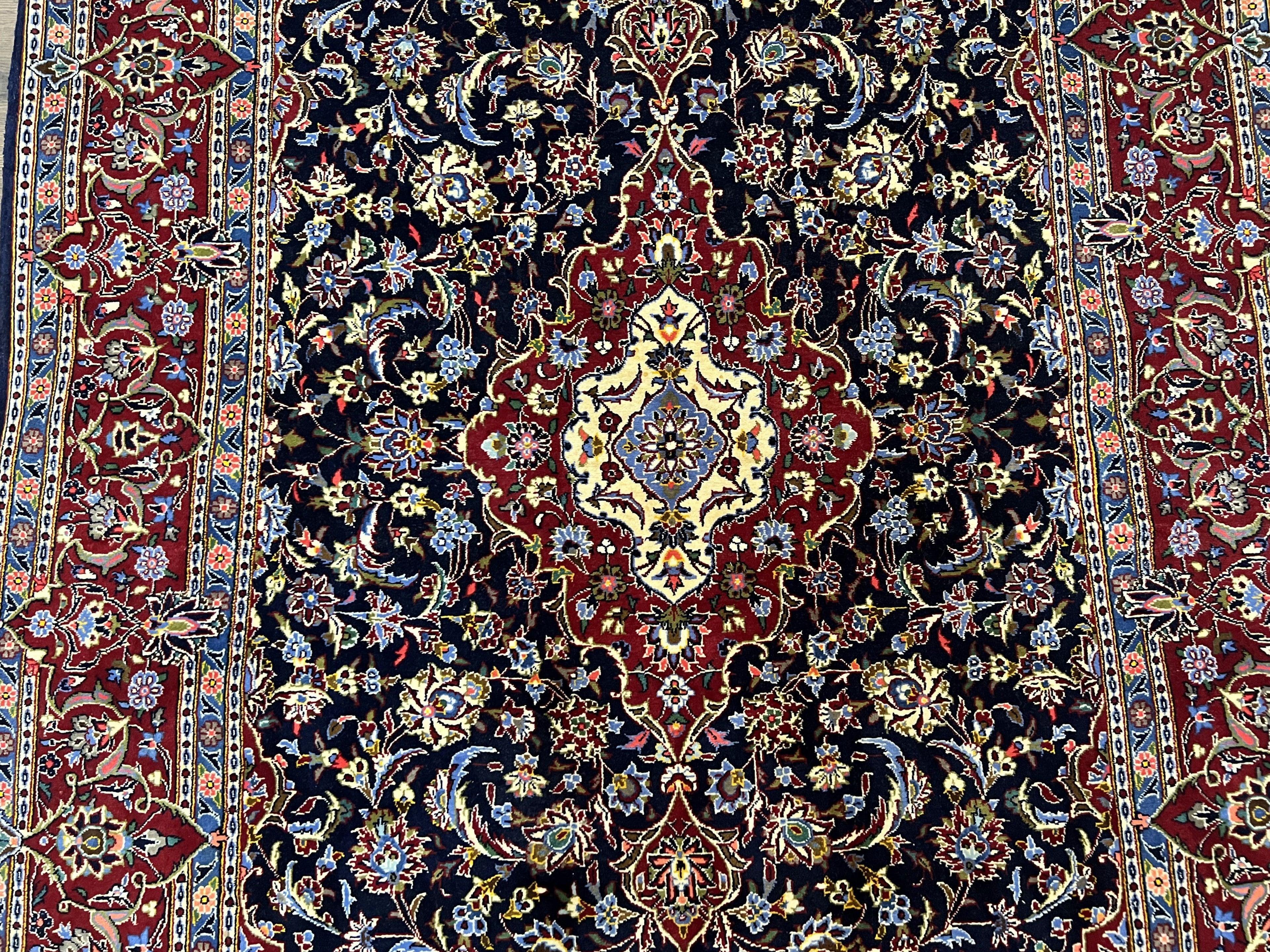 Dark Blue Persian Rug 5x8, Kork Wool Semi Antique Kashan Carpet, Very Fine Lachak Toranj Rug, Hand Knotted Floral Medallion Rug, 5 x 8 Oriental Rug - Jewel Rugs