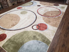 8x11 Modern Rug, 8 x 11 Abstract Area Rug, Circles, Cream, Tan, Art Silk, Soft Carpet - Jewel Rugs