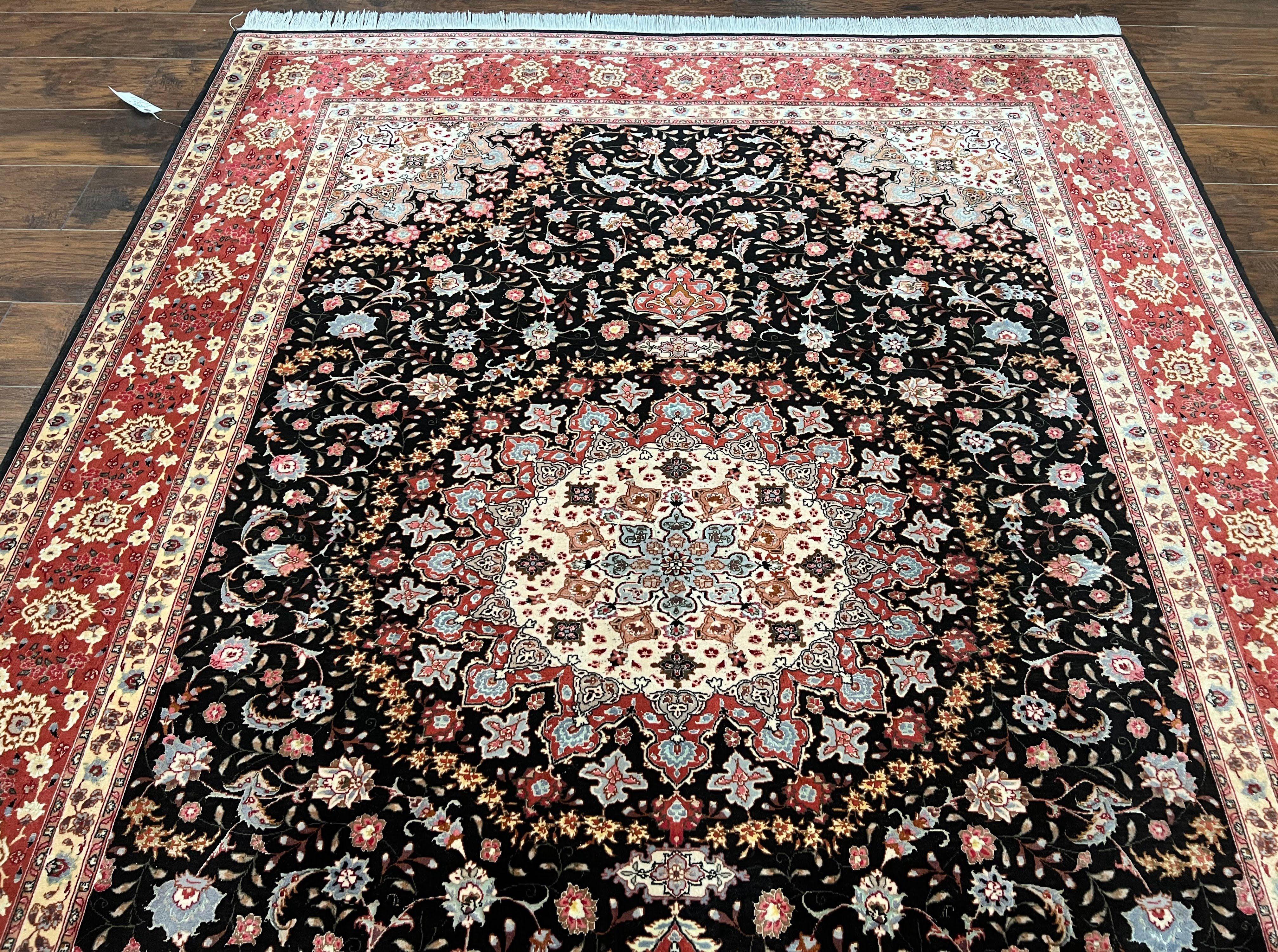 Marvelous Persian Tabriz Rug 7x10 ft, Super Fine 50 Raj, 300+ KPSI, Black and Rust Red, Floral Medallion Handmade Wool Oriental Carpet, Top Quality - Jewel Rugs