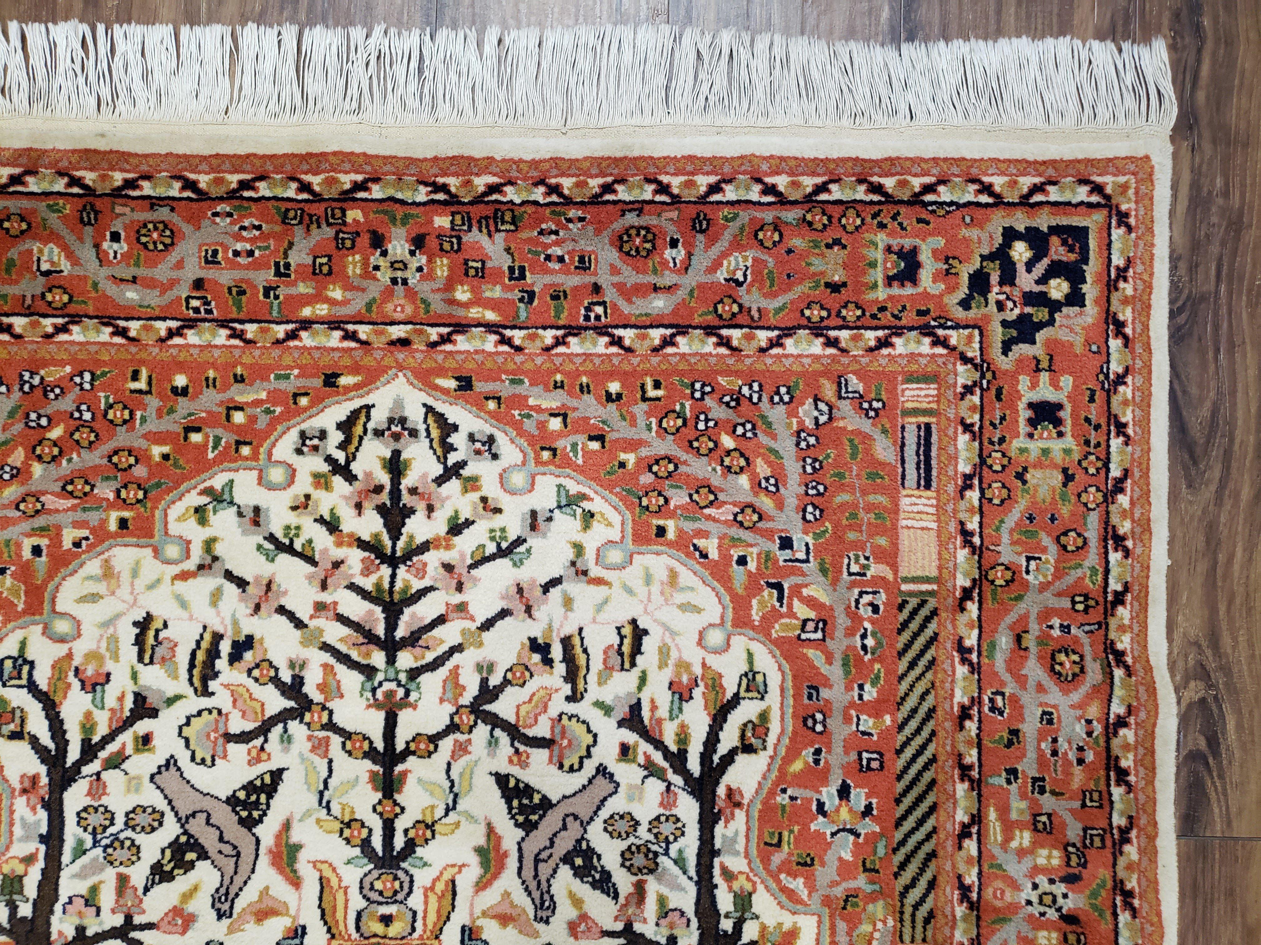 Tree of Life Rug, Kashmiri Rug, Hand-Knotted Rug, Wool Rug, Indian Rug, Unique Rug, 4x6 Rug, Pictorial Rug, Vintage Rug, Persian Rug - Jewel Rugs