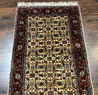 Indo Persian Runner Rug 2.6 x 8.4, Allover Herati Design Cream and Maroon, Vintage Wool Hand Knotted Handmade Indian Runner Rug, Hallway Rug - Jewel Rugs