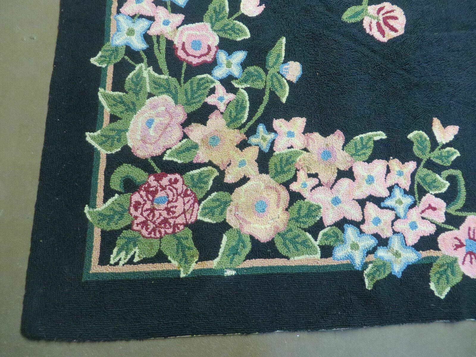 8' X 11' Handmade Chinese Hooked Rug Wool Rug Flowers Black Nice - Jewel Rugs