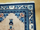 3' X 5' 8" Handmade Art Deco Chinese Wool Rug Peking Blue and Beige Carpet - Jewel Rugs