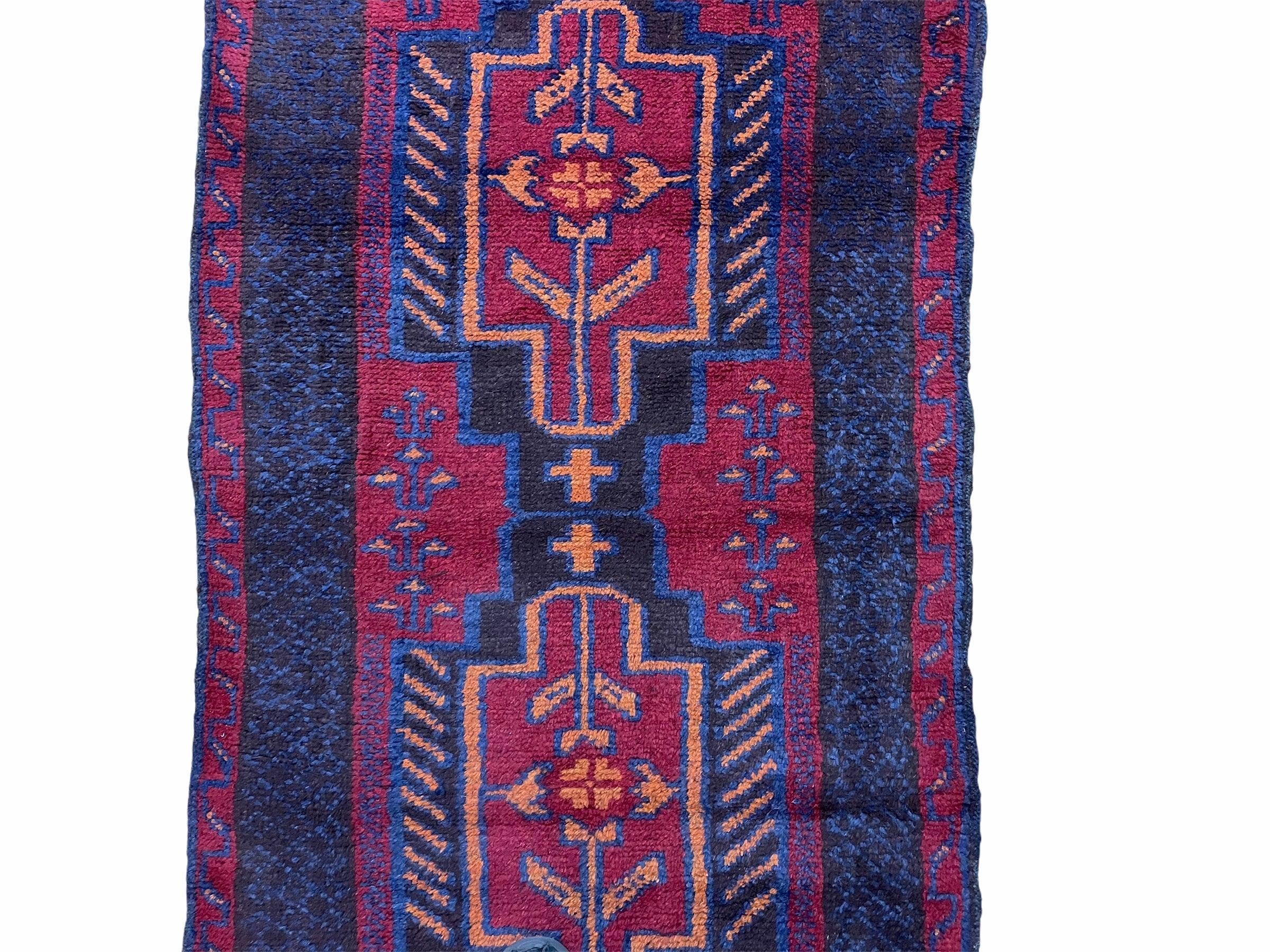 2' 7" X 4' 6" Vintage Handmade Tribal Wool Rug Balouchi Rug Afghan Red Blue 3x5 - Jewel Rugs