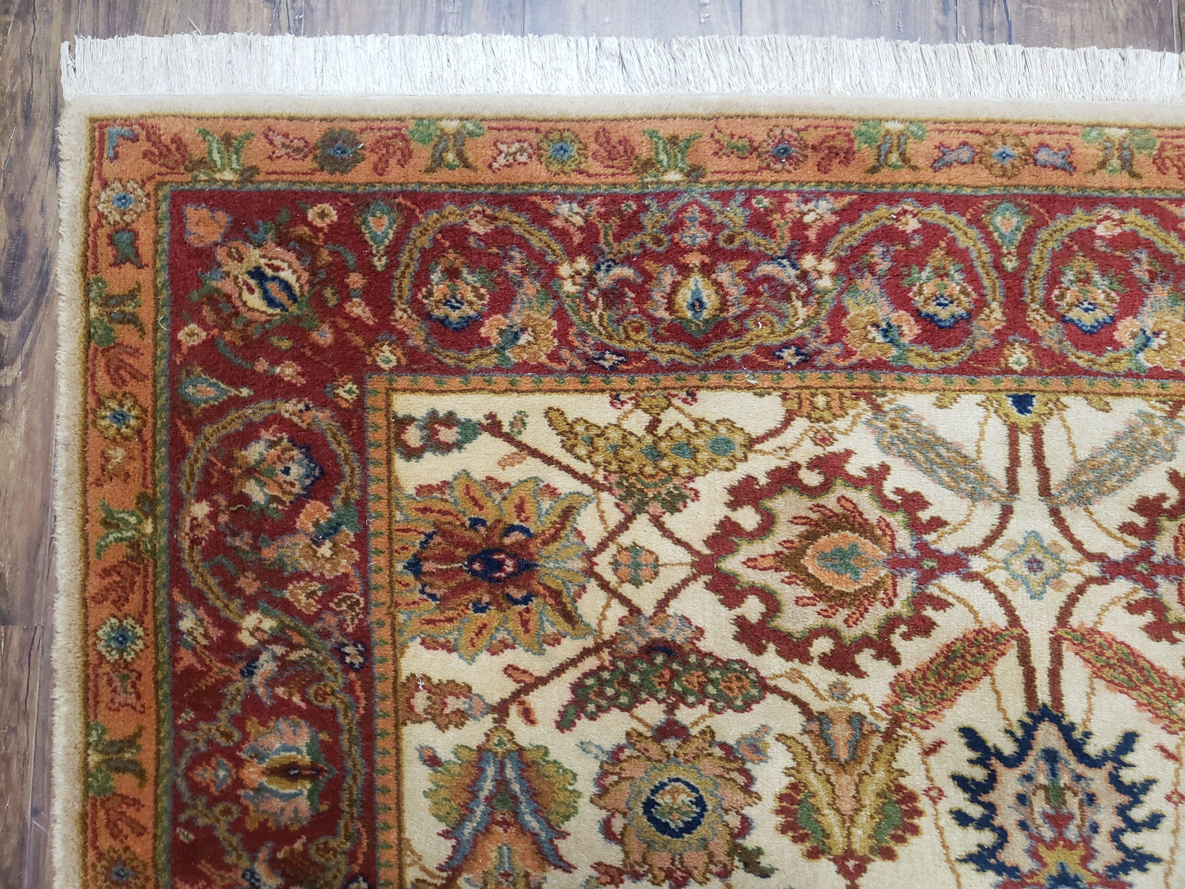 Karastan Rug English Manor Stratford #2120, Discontinued Karastan Carpet 5'2" x 7' 8", Cream & Red Vintage Karastan Wool Traditional Rugs - Jewel Rugs