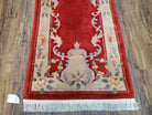 Vintage Chinese Carving Runner Rug 2'4" x 10', Wool Hand-Knotted Red & Beige Asian Art Deco Oriental Carpet, 10ft Soft Hallway Runner Rug - Jewel Rugs