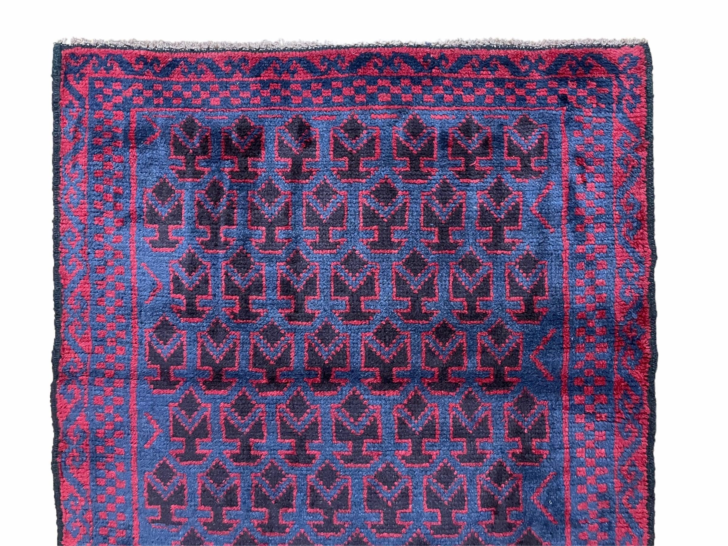 2' 9" X 4' 6" Vintage Handmade Tribal Wool Rug Balouchi Rug Afghan Rug Red Blue - Jewel Rugs