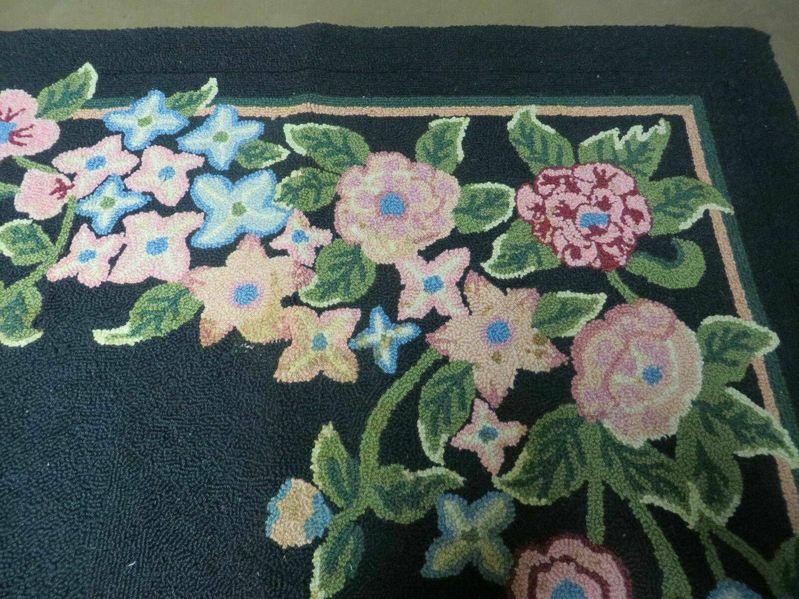 8' X 11' Handmade Chinese Hooked Rug Wool Rug Flowers Black Nice - Jewel Rugs