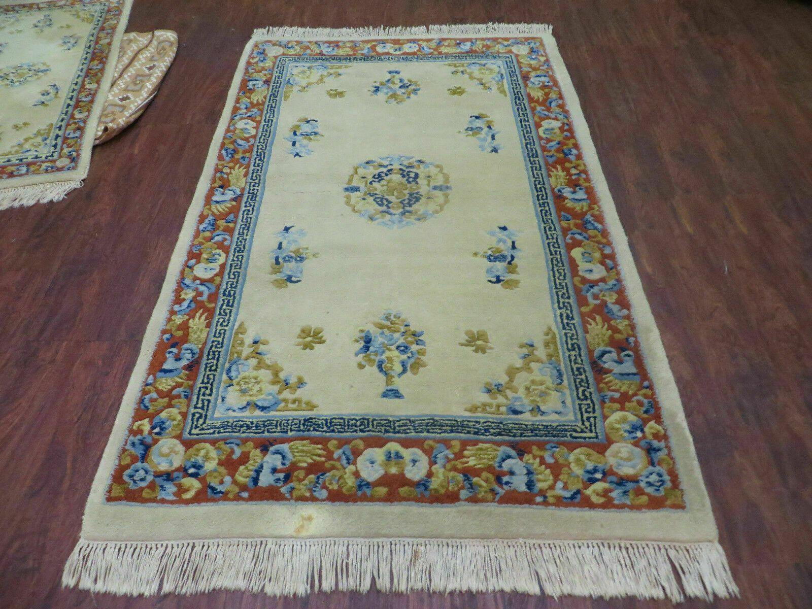 4' X 6' Vintage Handmade Indo Chinese Wool Rug Nice - Jewel Rugs