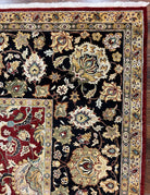 Indo Persian Rug 10x14, Large Oriental Carpet 10 x 14 ft, Dark Red Black Gold Floral Allover Rug, Traditional Room Sized Handmade Wool Rug - Jewel Rugs