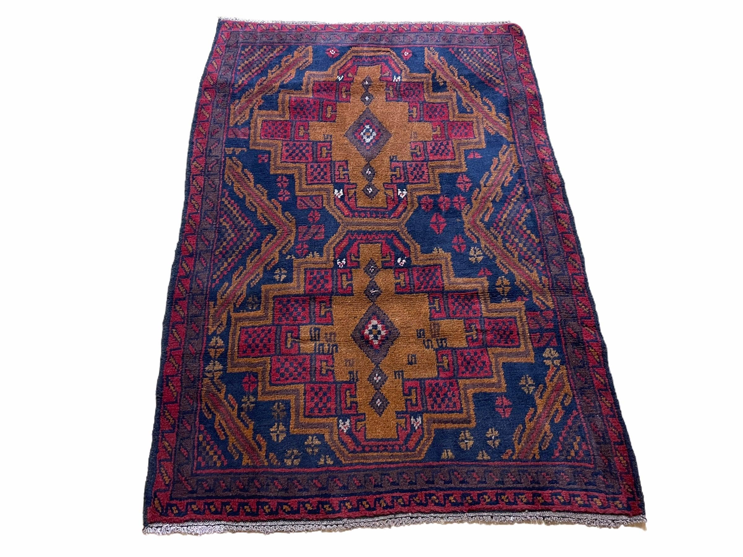 3' x 4' 5" Vintage Handmade Tribal Balouchi Rug Afghan Rug Brown Red Blue - Jewel Rugs