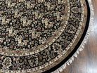 Round Oriental Rug 8x8 ft, William Morris Floral Pattern Carpet, 8 x 8 ft Round Rug, Black Cream and Tan 8ft Round Handmade Indo Persian Rug - Jewel Rugs