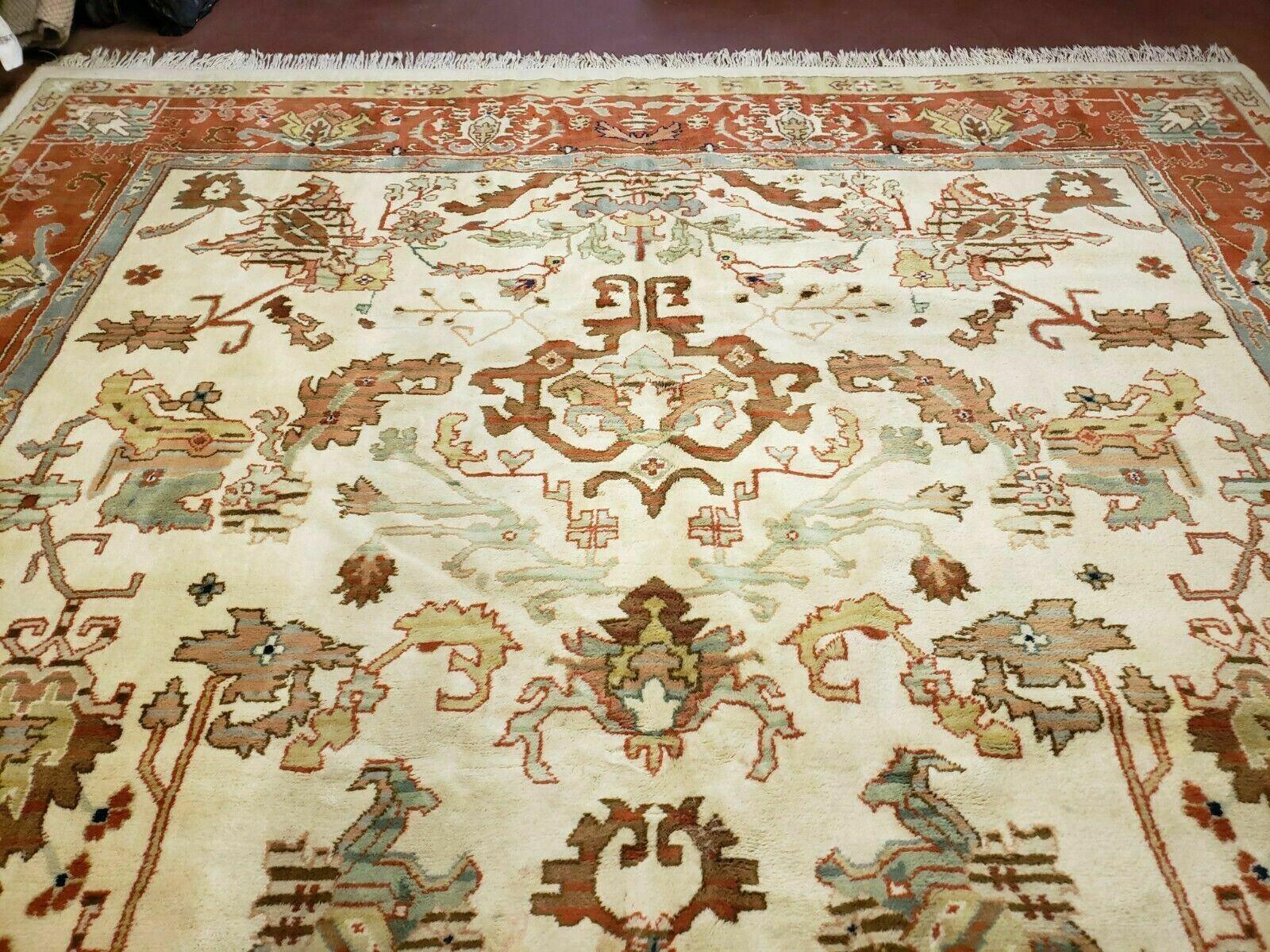 10' X 16' Hand Knotted Wool Indo Oushak Ushak Oriental Carpet Beige and Red - Jewel Rugs