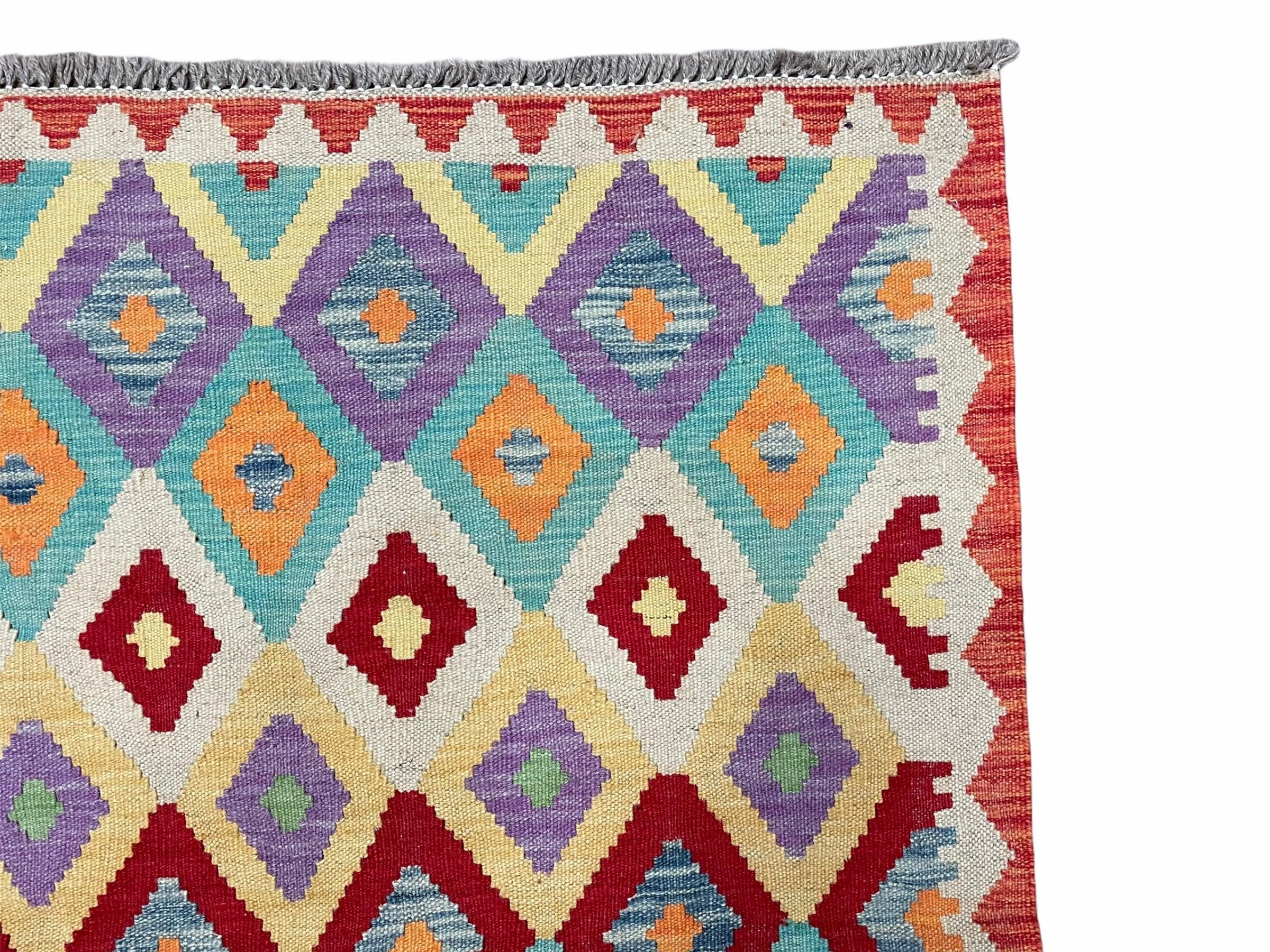 Colorful Kilim Runner Rug 2.5 x 10 Turkish Kilim Runner Chobi Runner Rug Diamond Kilim New Multicolor Kilim Wool Runner - Jewel Rugs