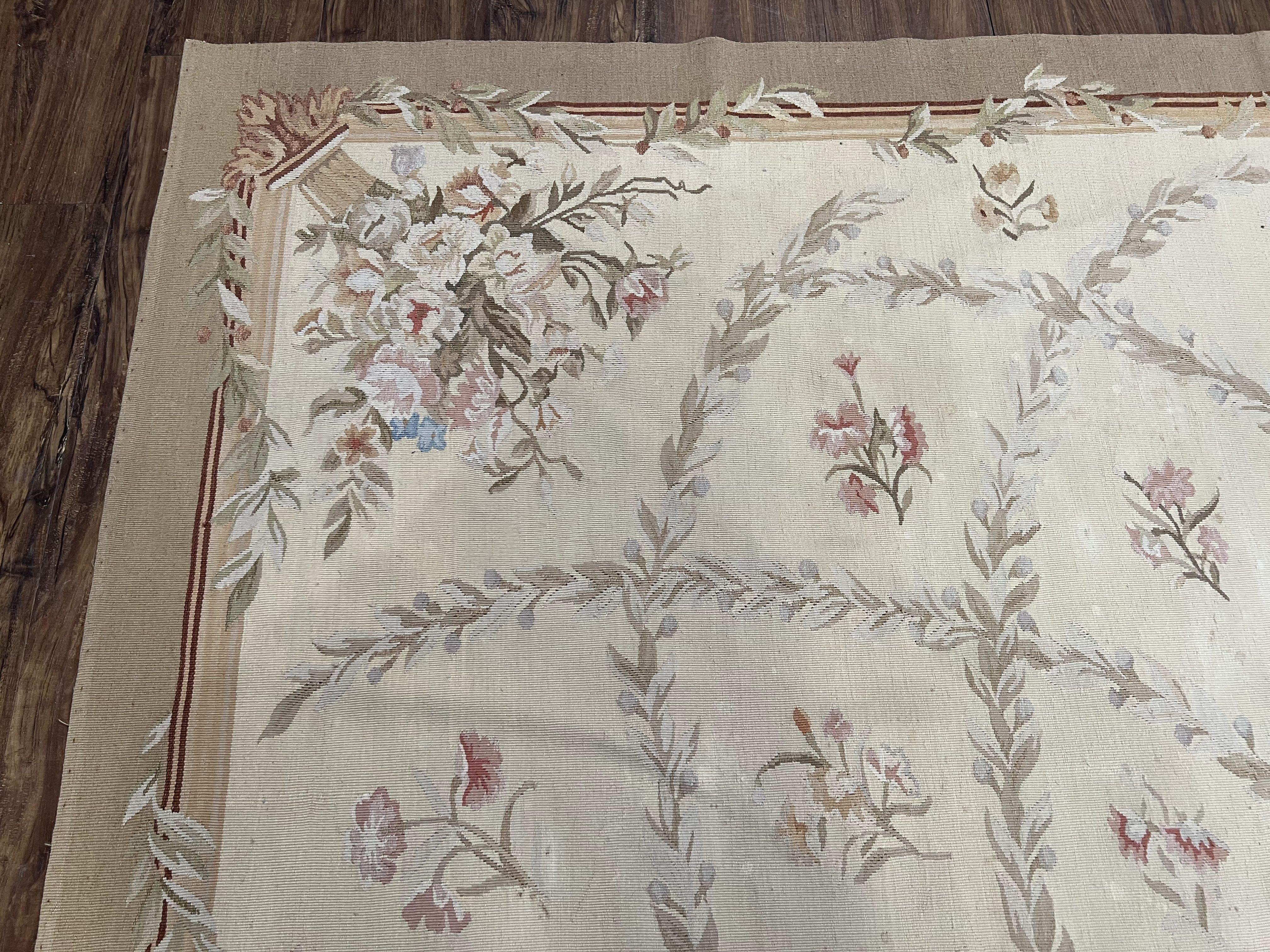 Aubusson Rug 8x10 Vintage Rug 8 x 10 Wool Carpet, Flatweave Rug, European Design, Hand Woven, Floral Bouquets, Elegant Rug for Living Room - Jewel Rugs