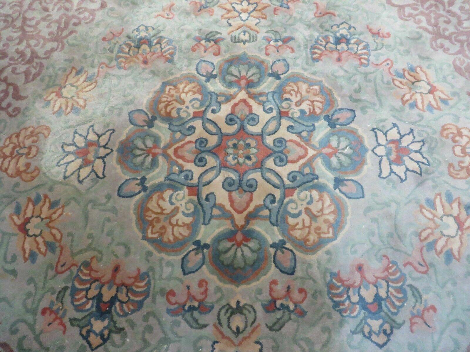 9' X 12' Vintage Handmade Chinese Carving Sculpture Wool Rug Flower Design Pink Carpet - Jewel Rugs