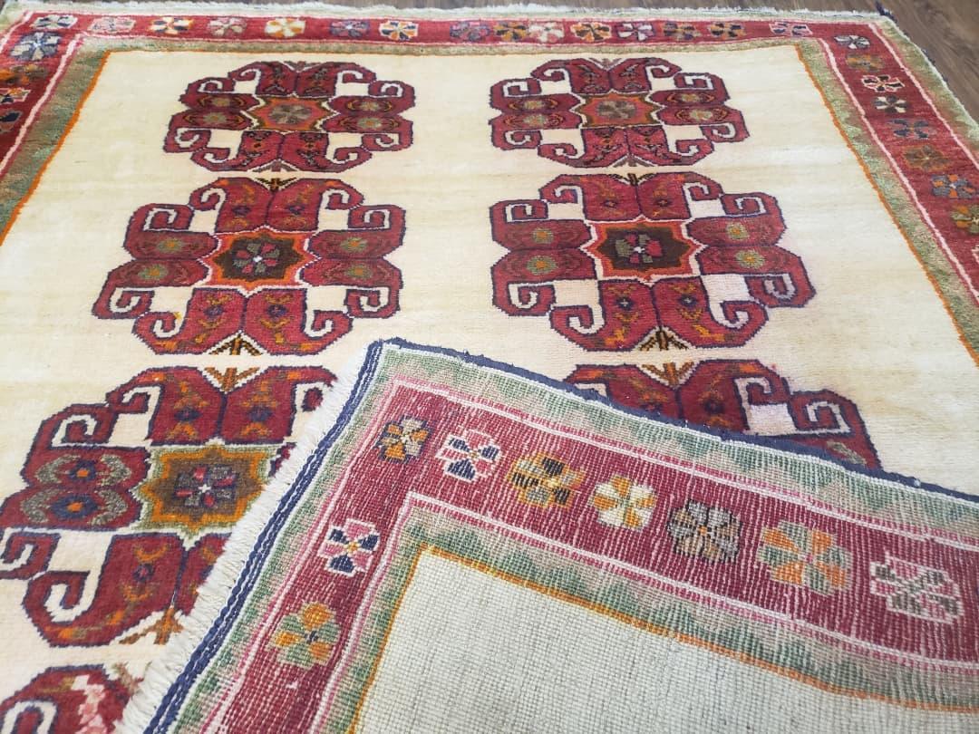 Vintage Persian Gabbeh Rug, Dark Red & Cream, Hand-Knotted, 5' x 6' 4" - Jewel Rugs