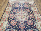 Semi Antique Persian Sarouk Rug, Vases & Flower Design, Dark Blue & Pale Red, Hand-Knotted, Wool, 3'8" x 5'3" - Jewel Rugs