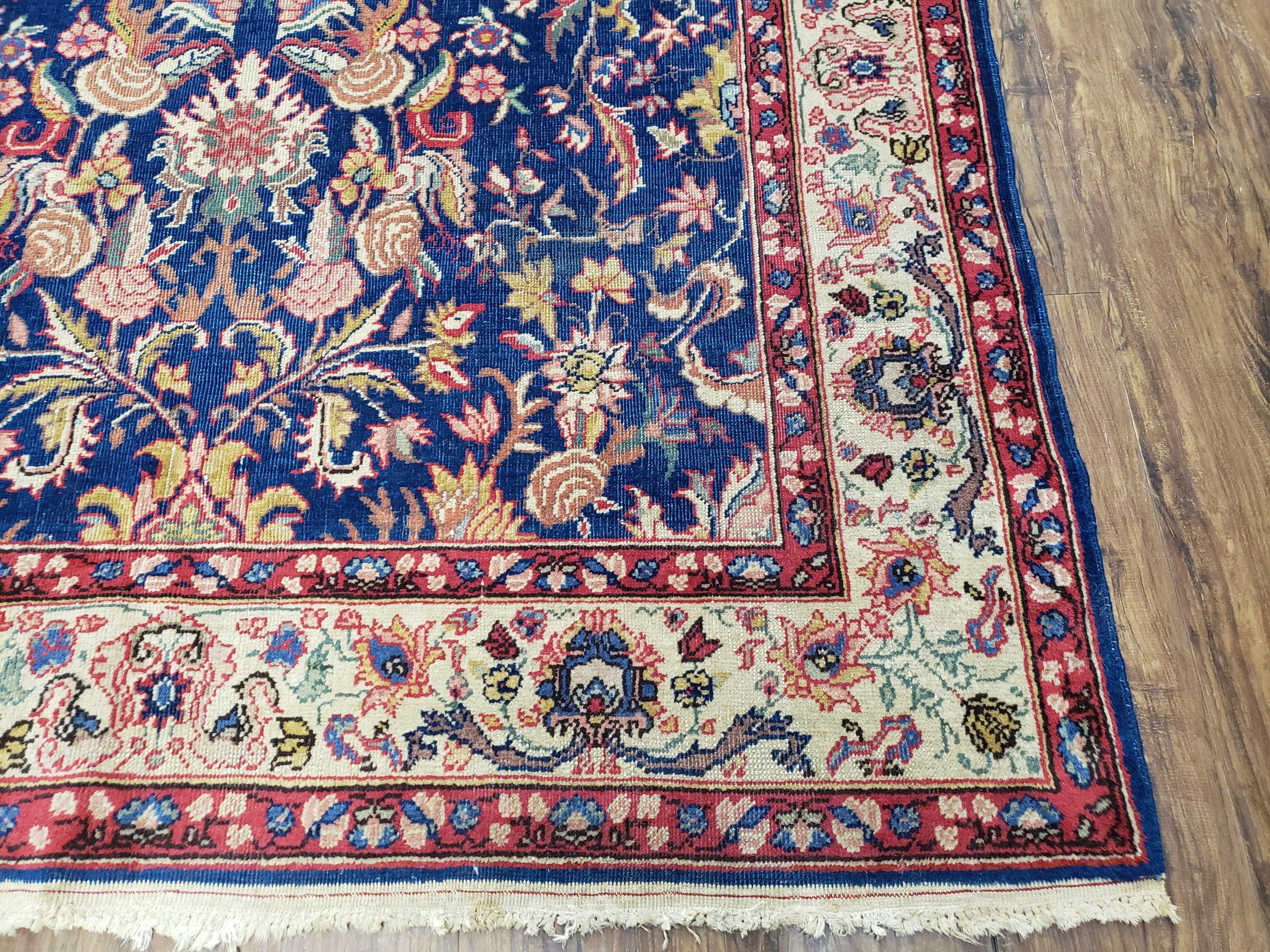 Beautiful Indo Persian Blue Rug 5x8, Allover Floral Pattern, Indo Mahal Blue and Beige Oriental Carpet, Medium Pile, 5 x 8 Medium Sized Rug - Jewel Rugs