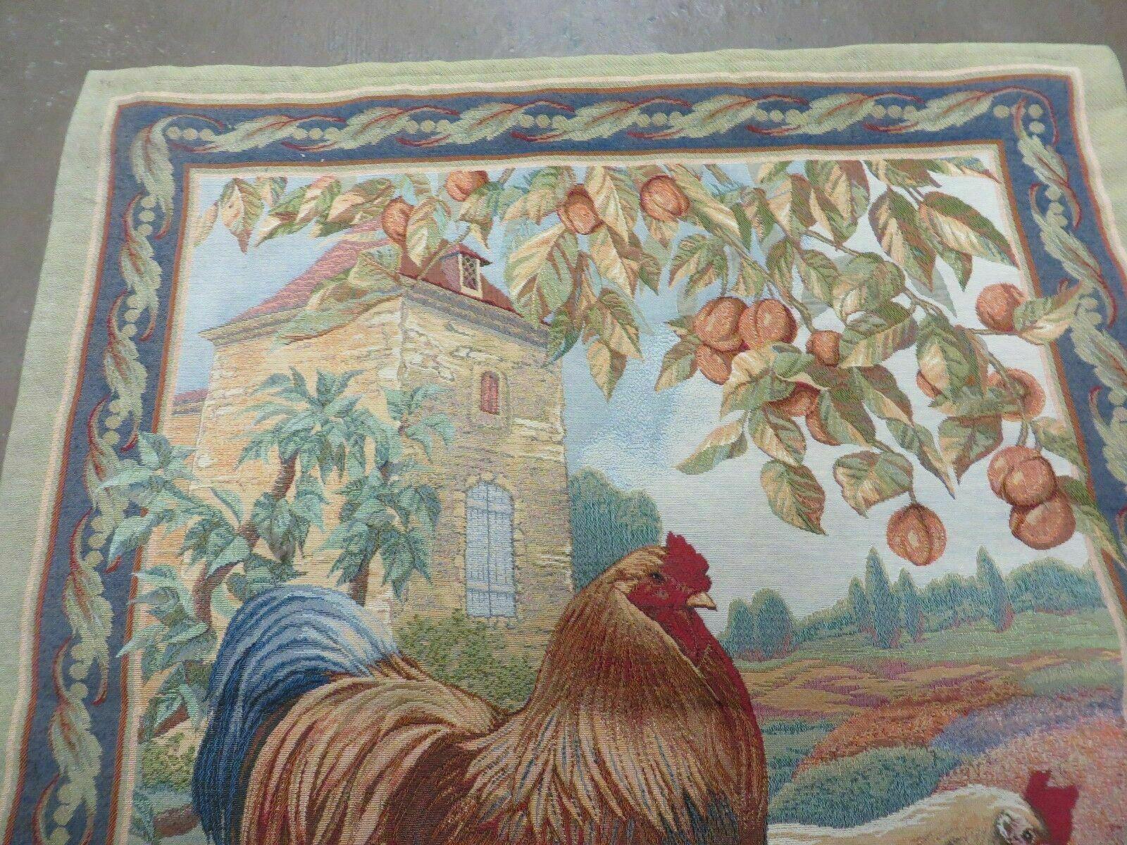 3' X 3' Vintage Tapestry American Machine Made Roosters - Jewel Rugs