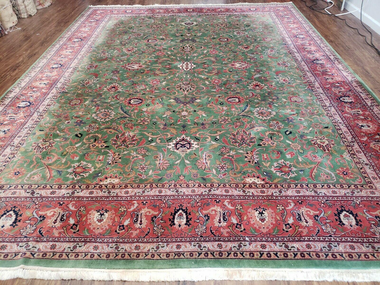 9' X 12' Handmade Oriental Floral Allover Afshan Wool Rug Hand Knotted Green Red - Jewel Rugs