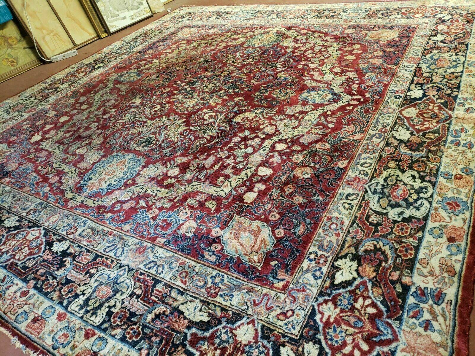 10' X 12' Antique Persian Sarouk Allover Floral Design with Medallion Handmade Red Wool Area Rug - Jewel Rugs