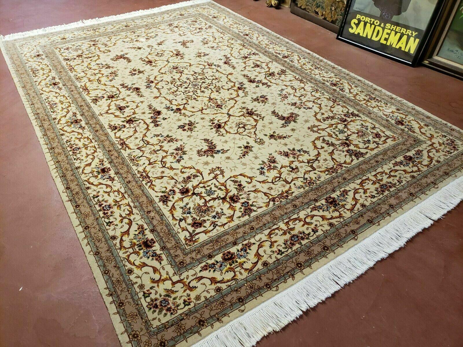 6' X 9' Vintage Handmade Ultra Fine Chinese Floral Wool Rug Silk Accents Beige - Jewel Rugs