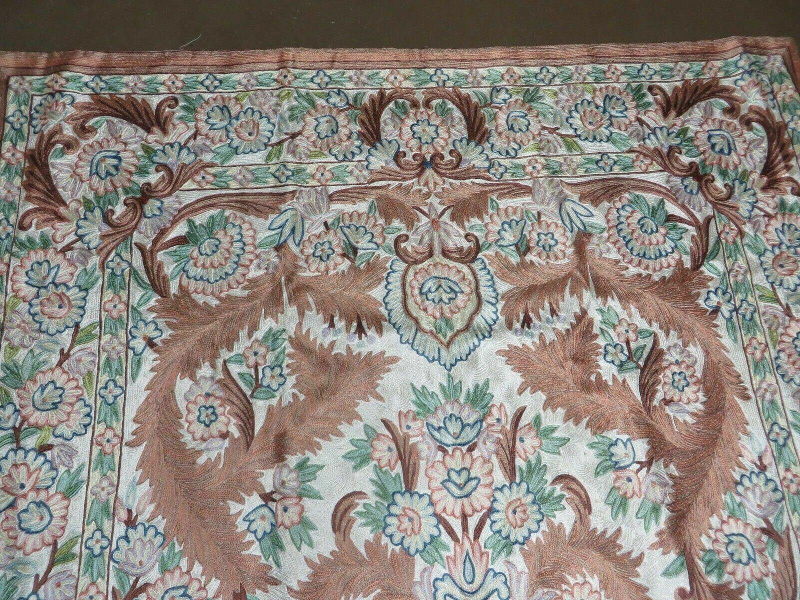 4' X 6' Vintage Embroidery Hand Stitched Rug Silk On Cotton India Backing Nice - Jewel Rugs