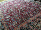 9' X 11' Antique Handmade India Agra Wool Rug Hand Knotted Red Organic Dye Wow - Jewel Rugs