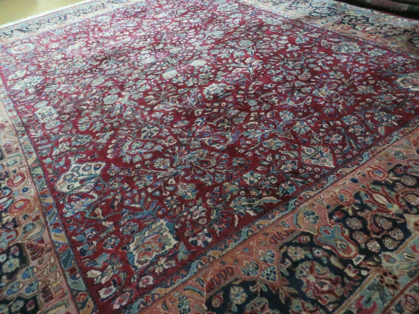 9' X 11' Antique Handmade India Agra Wool Rug Hand Knotted Red Organic Dye Wow - Jewel Rugs