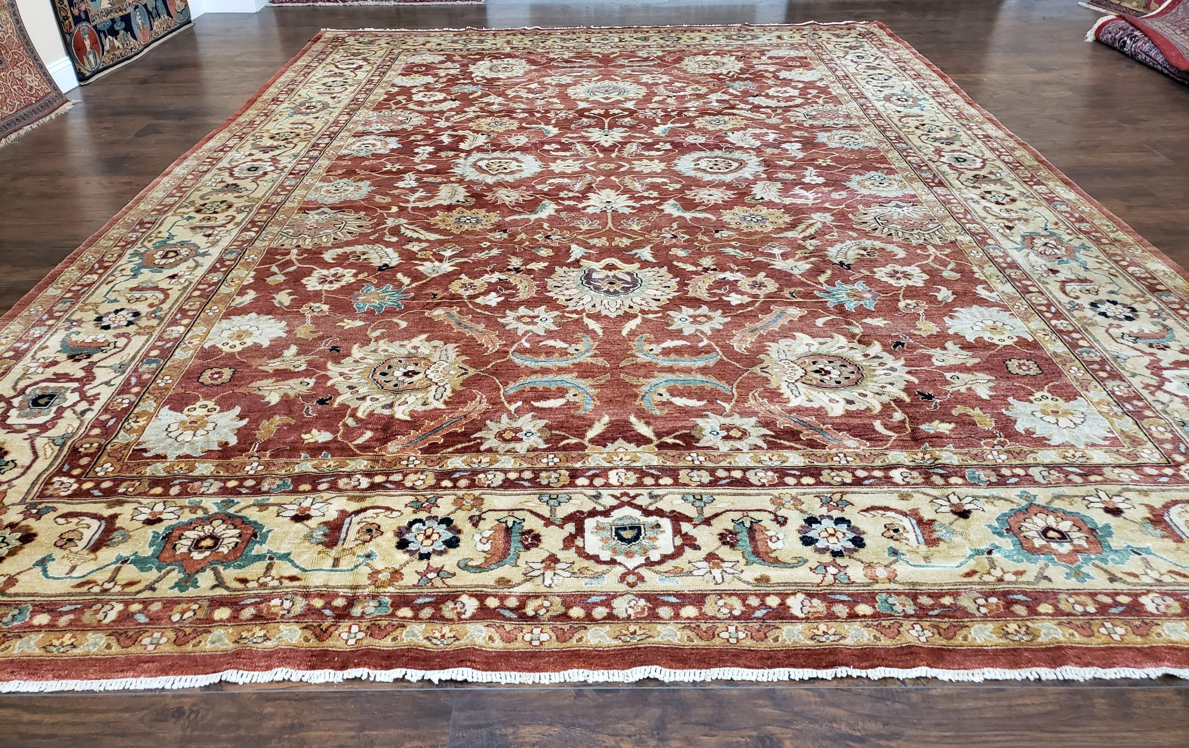 Safavieh Room Sized Rug 10x14, Wool Hand-Knotted Auburn Red & Light Gold Egyptian Mahal Oriental Carpet, 10 x 14 Large Living Room Rug - Jewel Rugs