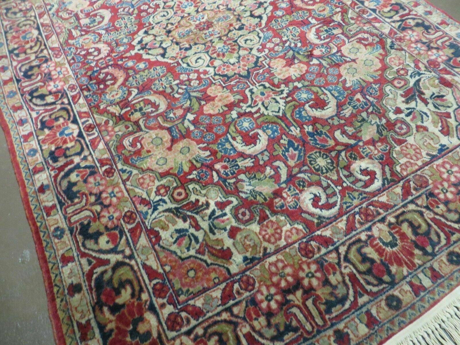 4' 6" X 5' 4" Handmade India Agra Floral Oriental Wool Rug Carpet Red Nice - Jewel Rugs