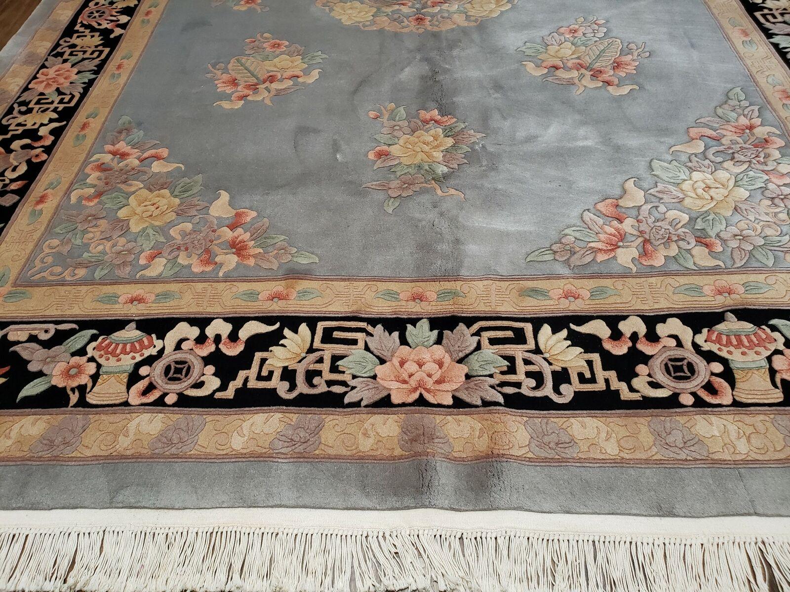 8' 6" X 11' 5" Vintage Handmade Chinese Carving Sculpture Wool Rug Flowers Nice - Jewel Rugs