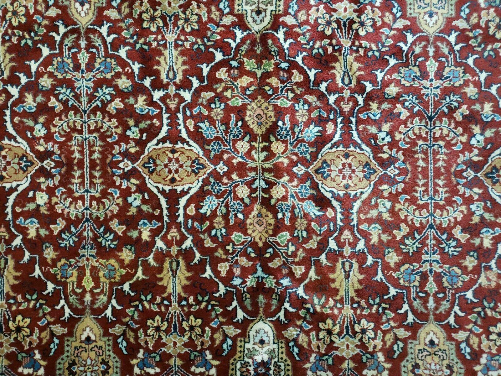 9' X 12' Vintage Fine Handmade Indian Agra Wool Rug Red Wow - Jewel Rugs