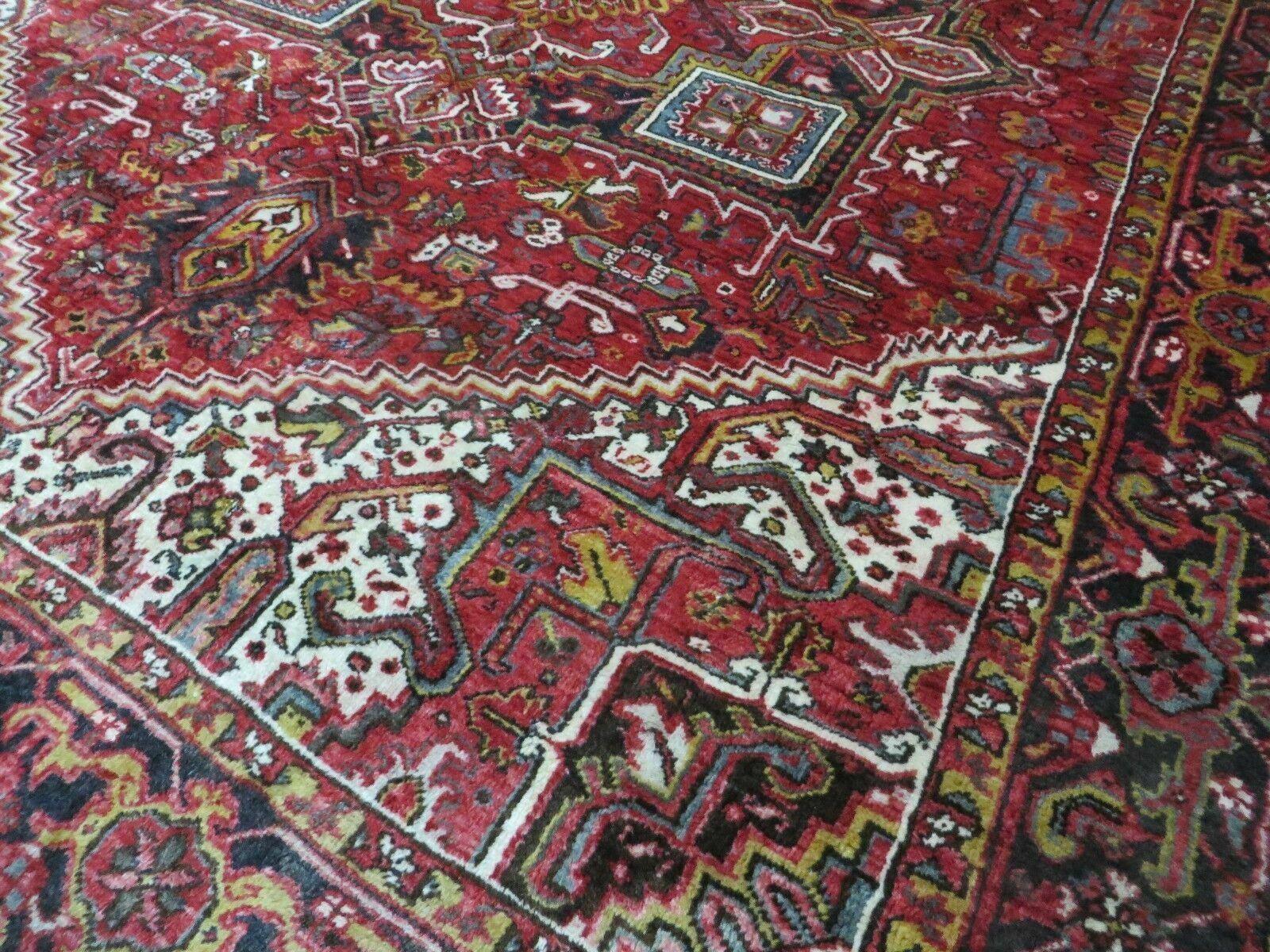 9' X 11' Antique Handmade Persian Geometric Design Heriz Serapi Oriental Wool Rug Nice Vegetable Dyes Top Quality Unique - Jewel Rugs