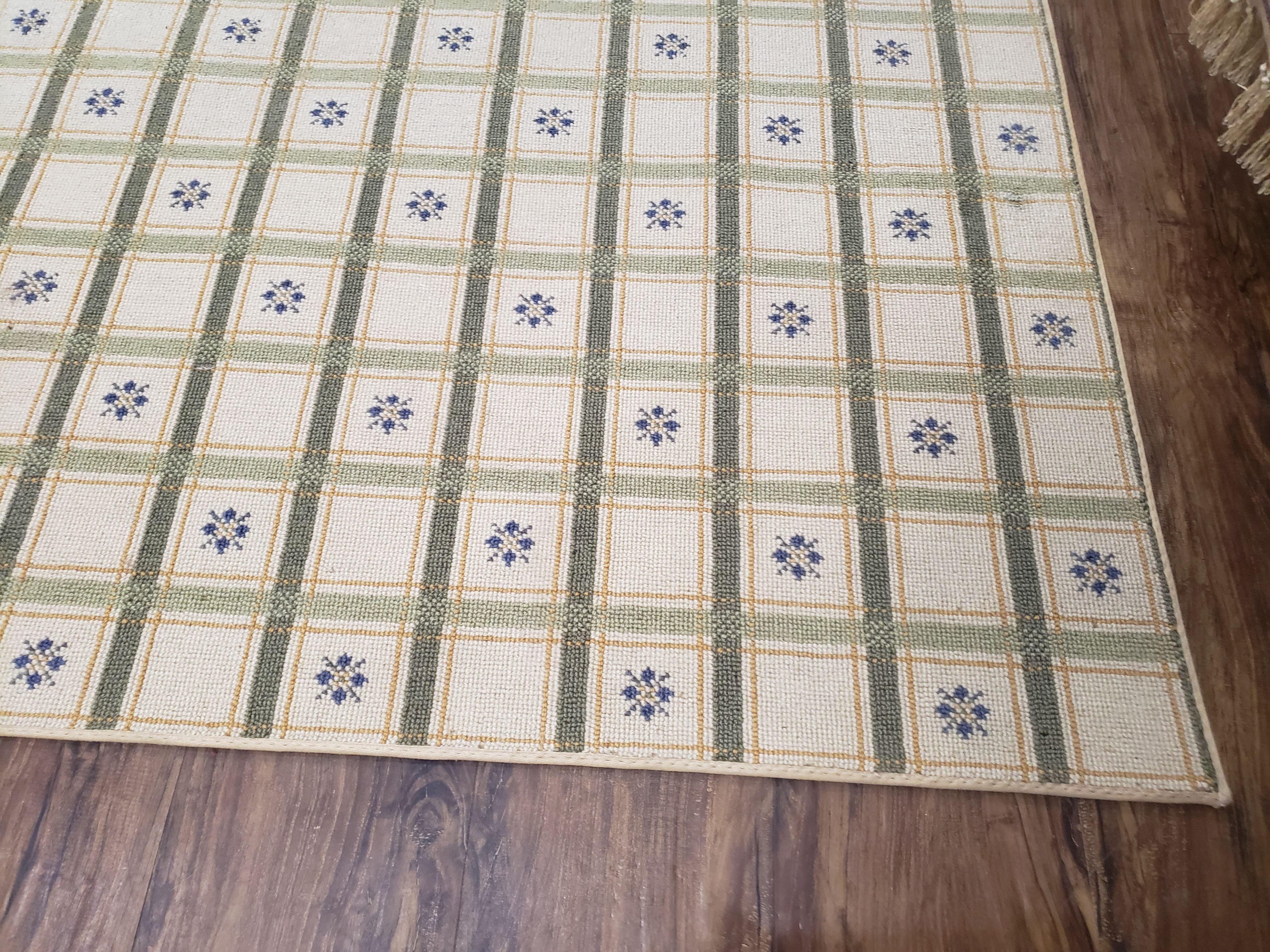 Vintage Panel Design Area Rug, Machine Made Rug, Wool Blend, Beige, Little Florets and Square Panel English Pattern, 9x10 Carpet - Jewel Rugs