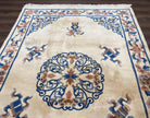 Vintage Chinese Carving Rug 6x9, Peking Carpet, Hand Knotted Wool Chinese Rug 6 x 9, Simple Design Chinese 90 Line Rug, Ivory Blue and Brown - Jewel Rugs