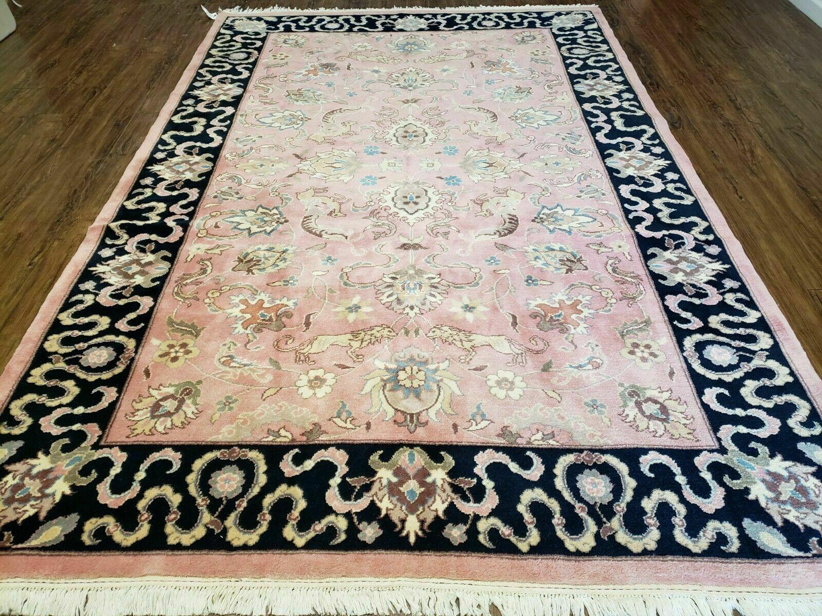 6' X 9' Vintage Handmade India Wool Rug Hunting Lion Birds Tree Of Life Salmon - Jewel Rugs