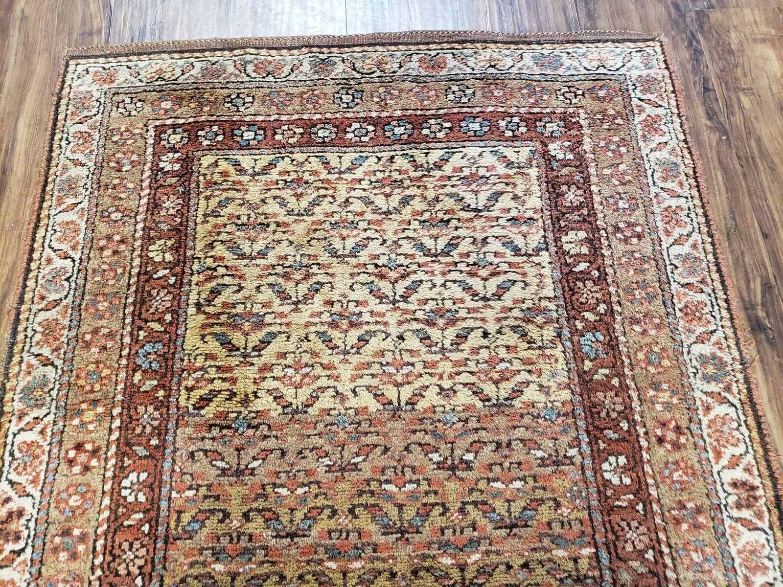 3' 2" X 6' 11" Antique Handmade Wool India Oriental Short Runner Rug Camel Hair - Jewel Rugs