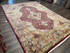 Persian Rug 9x12, Kirman DeLuxe, Millefleur Floral Medallion Carpet, Maroon Light Blue Beige, Semi Antique Authentic Hand Knotted Wool Rug - Jewel Rugs