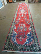 3' 3" X 17' Antique Handmade Indian Wool Runner Rug Red Vegetable Dyes Nice - Jewel Rugs