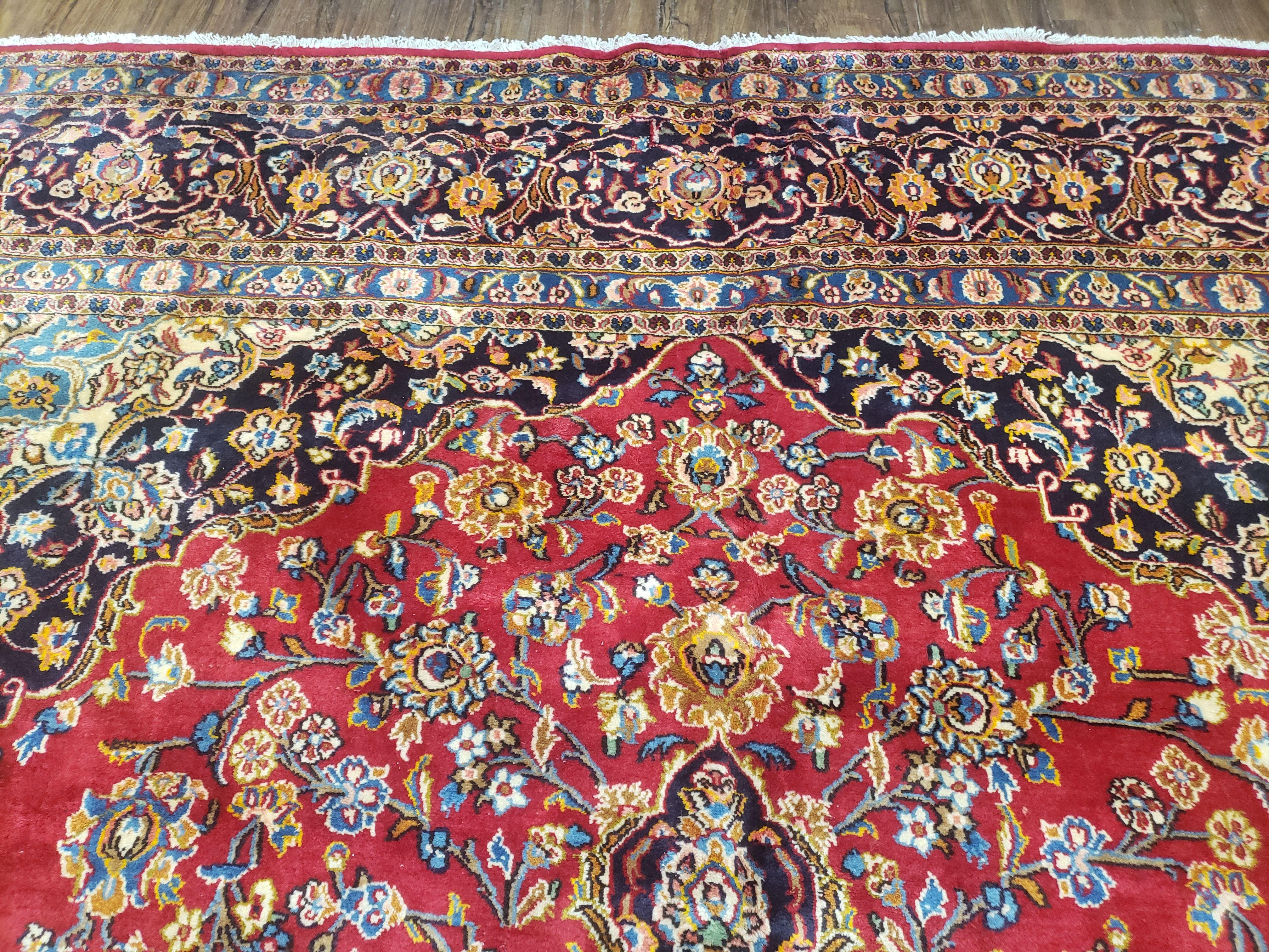 Antique 1930s Persian Kashan 10x14, Wool, Hand-Knotted, Central Medallion - Jewel Rugs