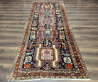 Unique Persian Tribal Runner Rug 4x10, Northwestern Persian Ardabil Runner, Birds Peacock Pictorials, Wool Antique Runner, Hand Knotted, Midnight Blue and Red - Jewel Rugs