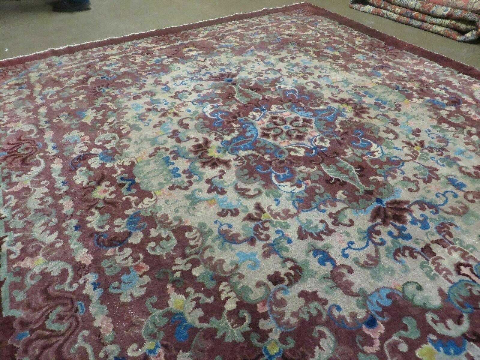 8' X 10' Vintage Handmade Chinese Art Deco Peking Nichols Wool Rug Flowers Nice - Jewel Rugs