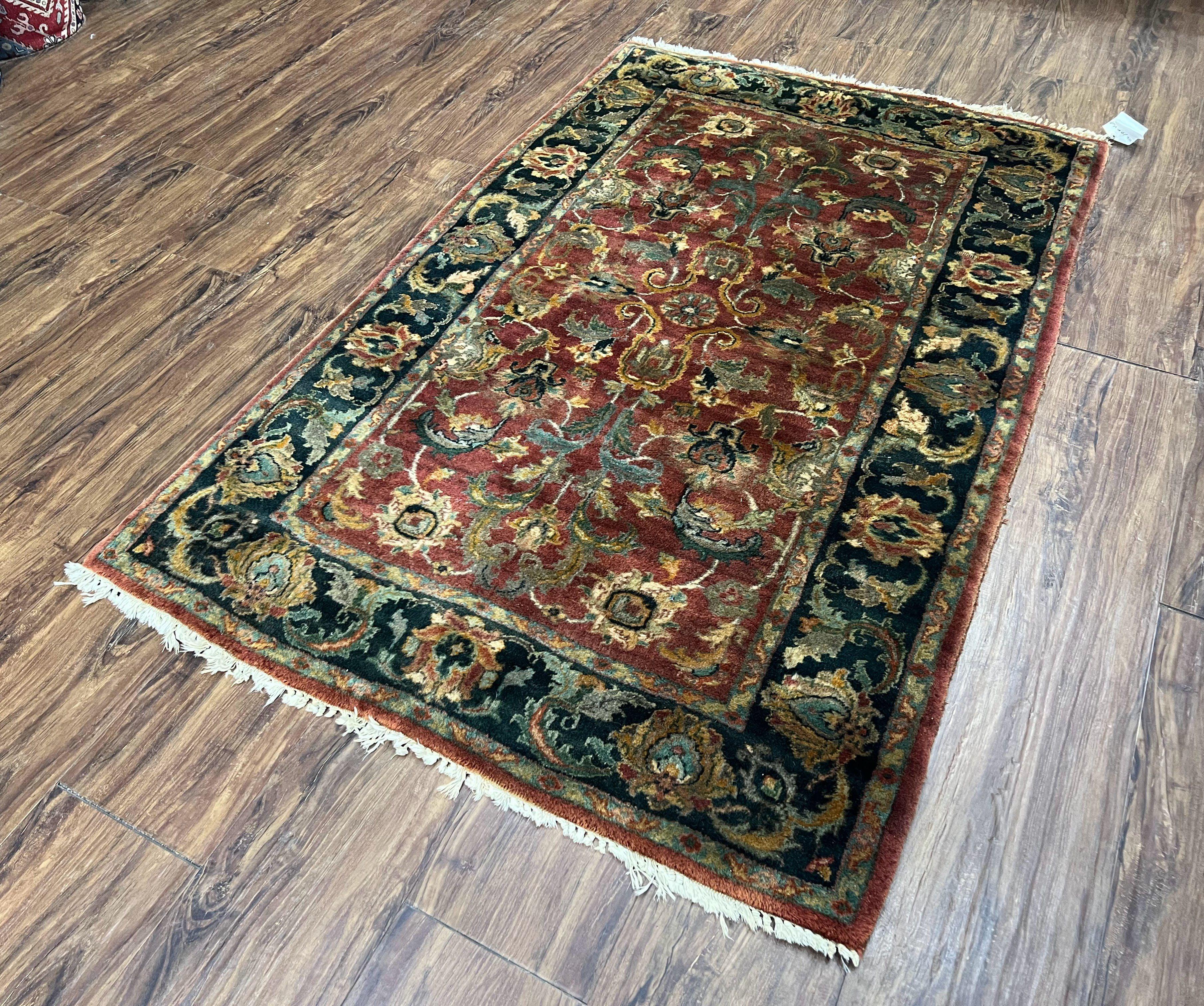 Small Indo Persian Rug 3x5 ft, Indian Mahal Carpet 3 x 5, Hand Knotted Vintage Rug, Teawash, Floral Rug, Oriental Area Rug, Maroon Rug, Wool - Jewel Rugs