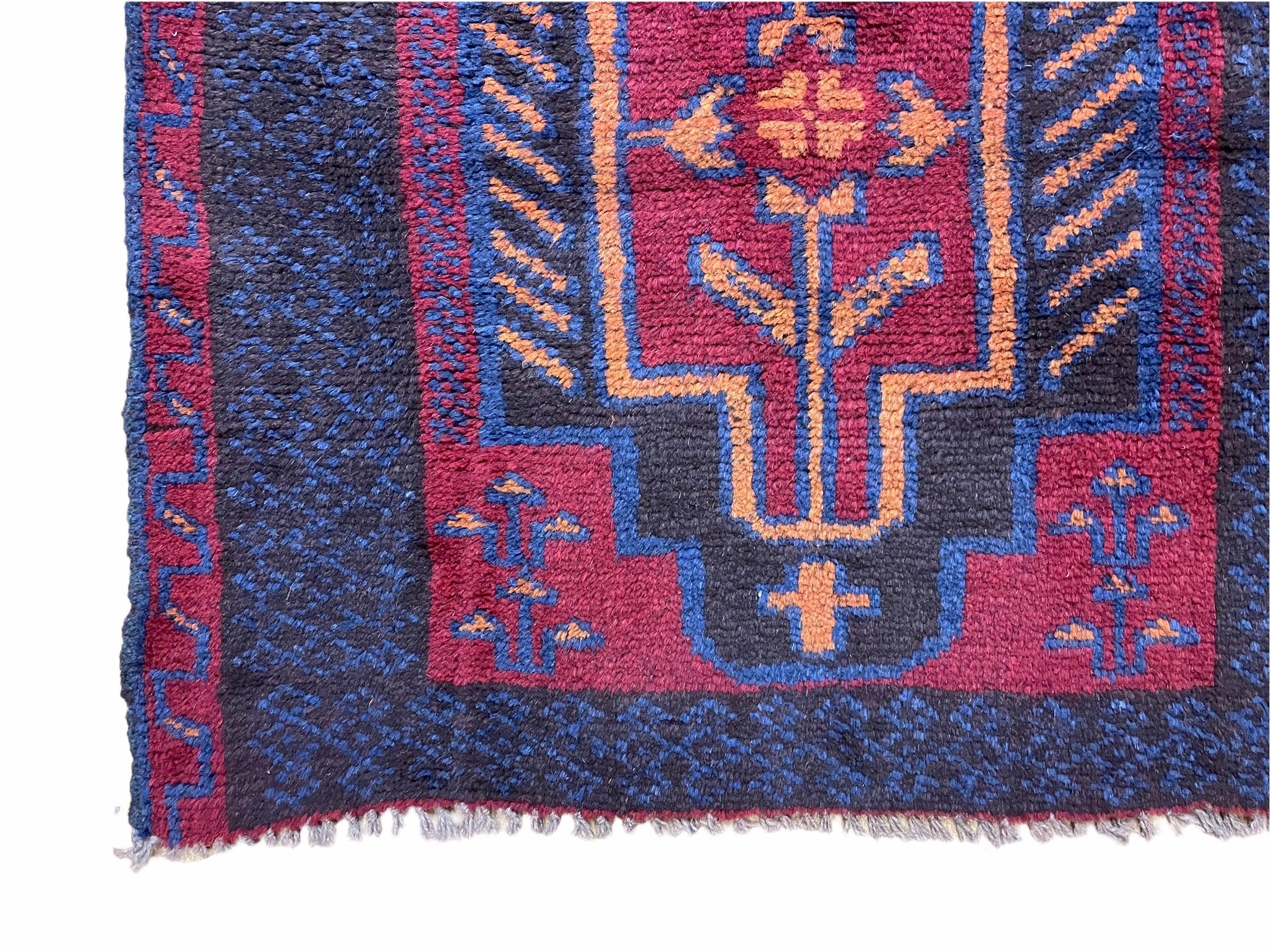 2' 7" X 4' 6" Vintage Handmade Tribal Wool Rug Balouchi Rug Afghan Red Blue 3x5 - Jewel Rugs