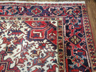 Semi Antique Persian Heriz Rug, Red Ivory & Blue, Hand-Knotted, Wool, 8'4" x 10'8" - Jewel Rugs