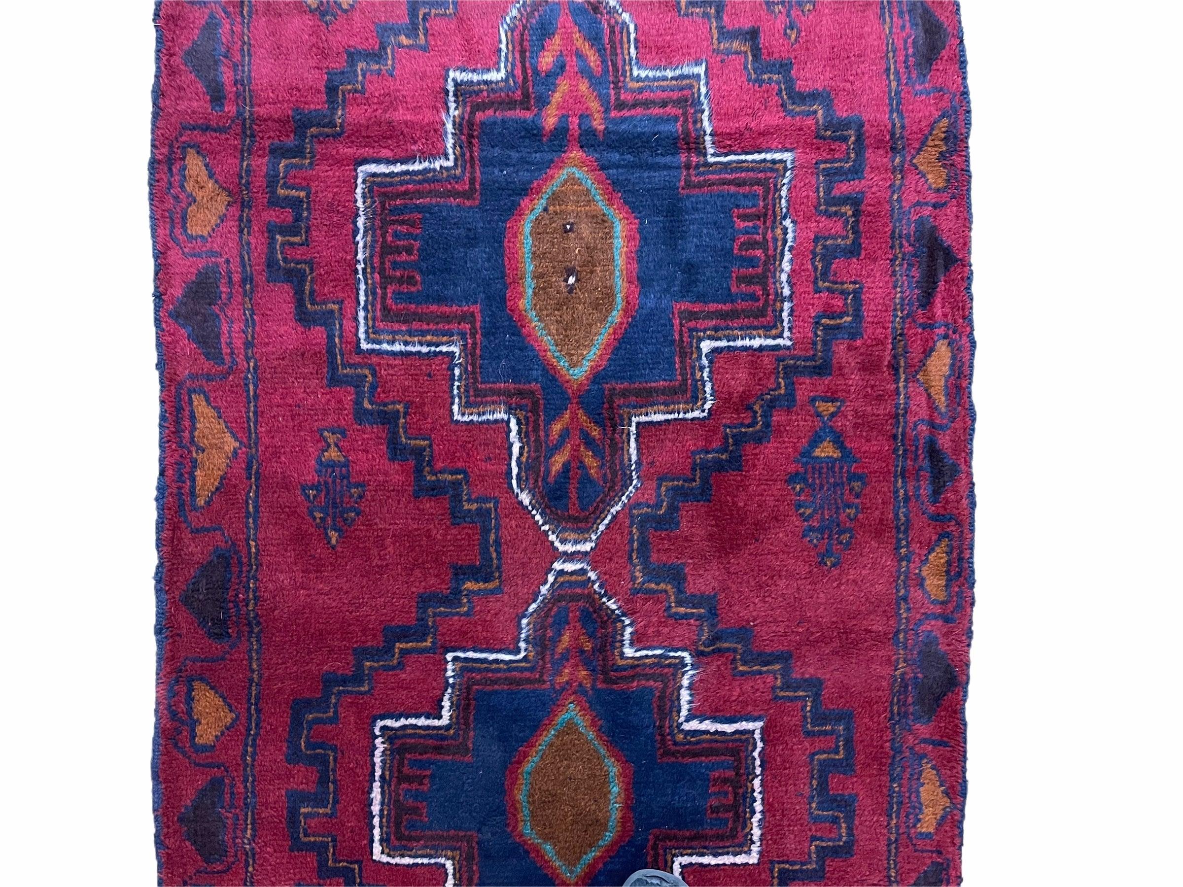 3X5 Vintage Handmade Tribal Wool Rug Balouchi Rug Afghan Blue Red 2' 11" X 4' 7" - Jewel Rugs